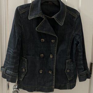 Ann Taylor Dark Denim Jacket Blazer Double Breasted 3/4 Length Sleeves Medium